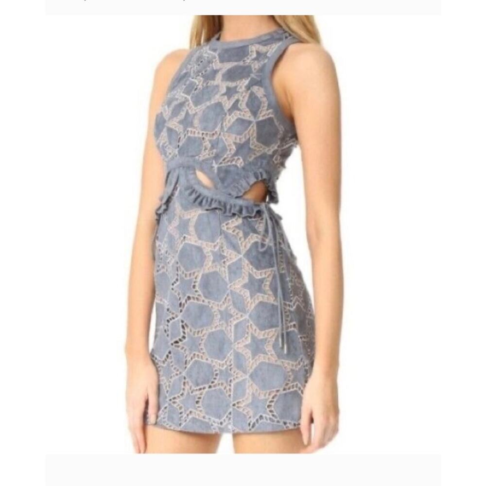 Self Portrait Cutwork Star blue faux suede sleeveless mini dress size 8